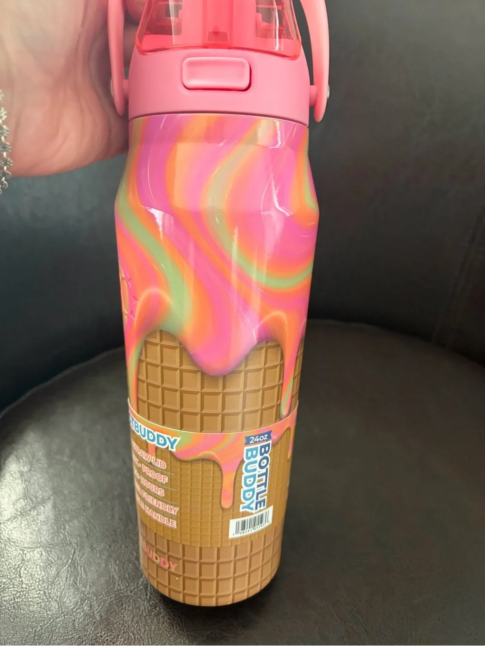 NEW with tags FrostBuddy ice cream Cone Tumbler water bottle 24 oz pink brown